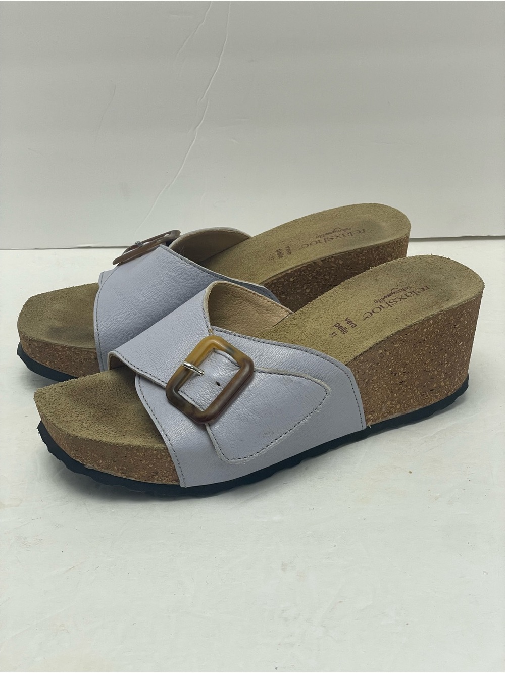 RelaxShoe Italian Leather cork slide  Sandals size 37 buckle